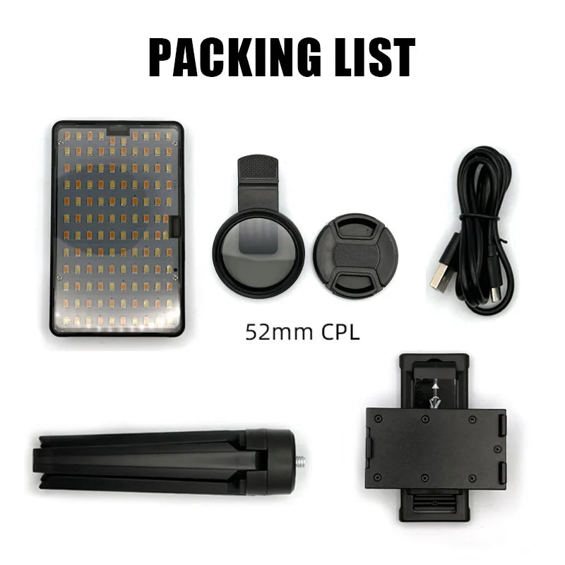 120 LED Tattoo Photography Fill Light with 52mm CPL Circular Polarizing Filter for Cellphones