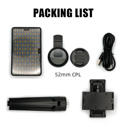 120 LED Tattoo Photography Fill Light with 52mm CPL Circular Polarizing Filter for Cellphones