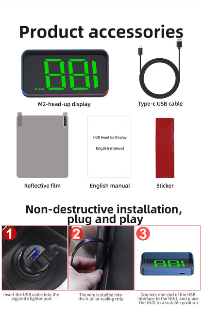Car Head-Up Display M2 – HD GPS Speedometer, Digital Speed KMH Projector for All Cars, Auto Electronics Accessories