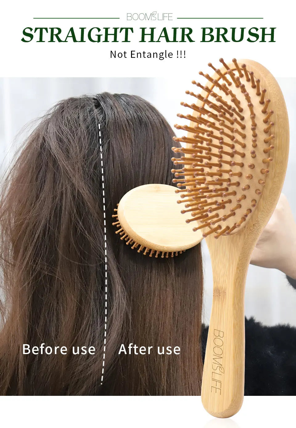 Bamboo Hair Brush for Women – Wide Tooth Styling Comb, Scalp Massage Brush for Smooth Hair & Barber Use