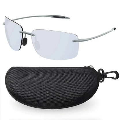 JULI Polarized Classic Sports Sunglasses - Ultralight Rimless Rectangle Frame for Men, Fishing & Driving, UV400 Protection (MJ8009)