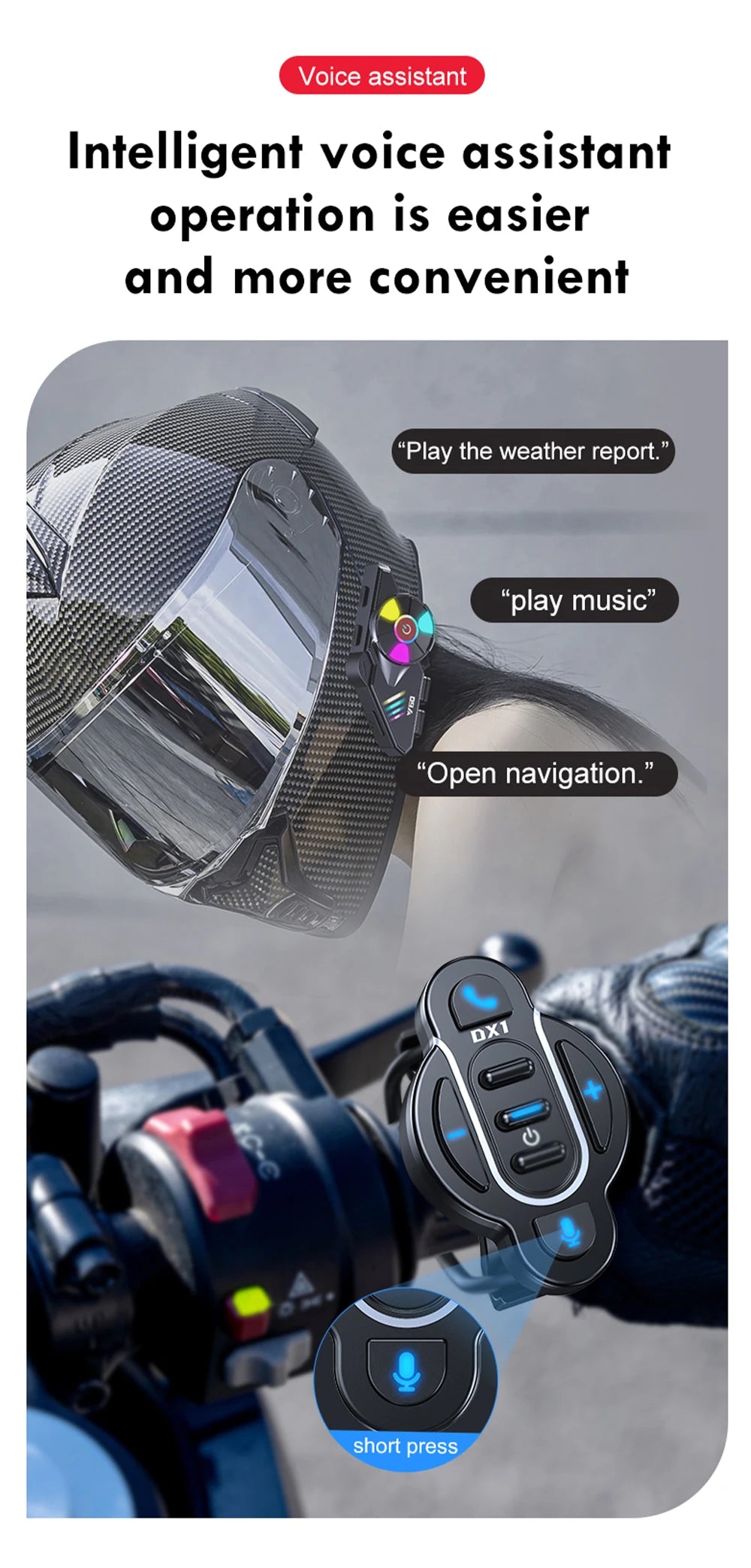 Universal Smart Bluetooth 5.4 Remote Control - Waterproof Wireless Media Controller for Motorcycle Helmet & Bike Handlebar