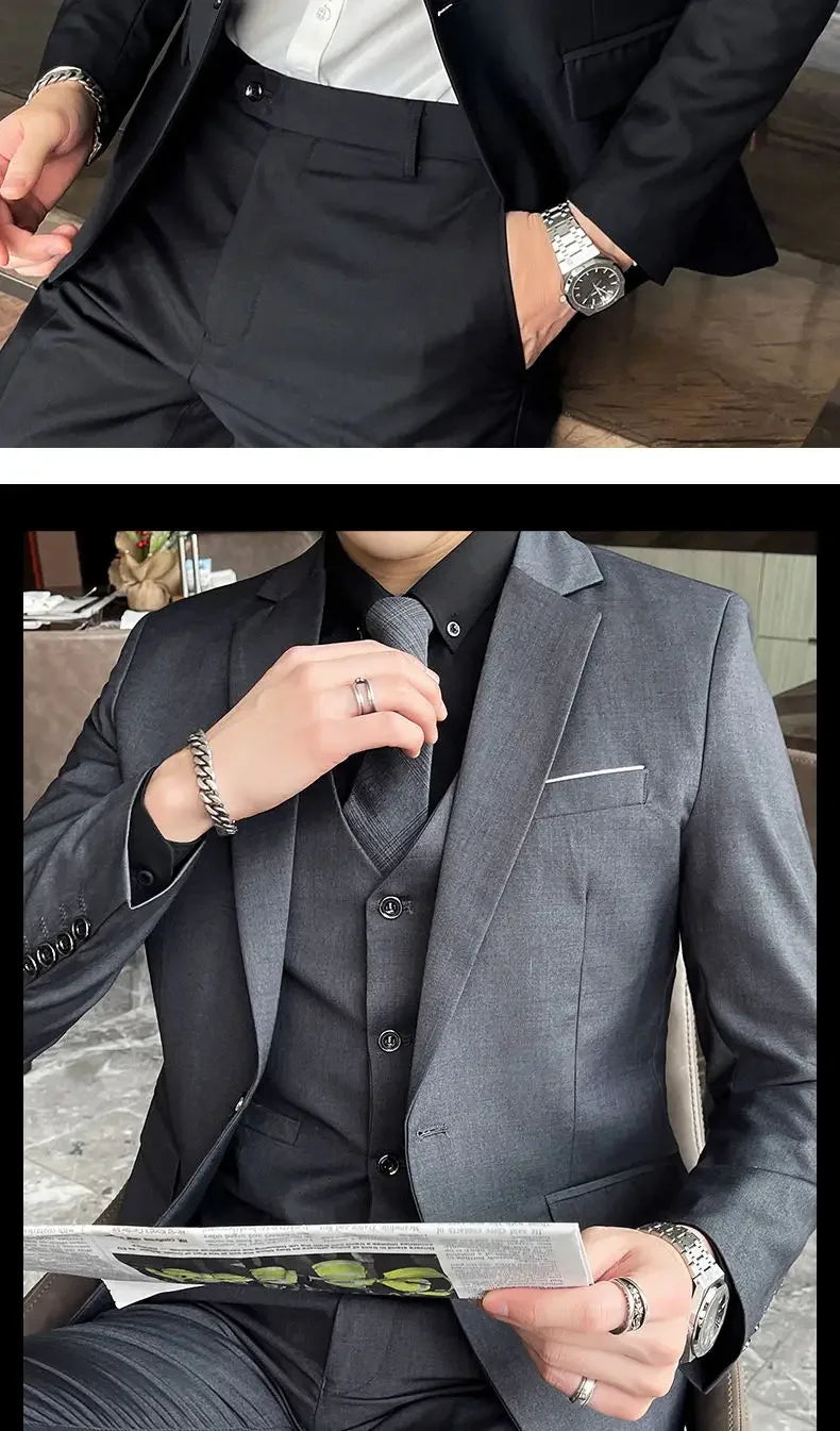 Men’s 3-Piece Suit 6XL — Blazer, Vest & Trousers, Italian Style Fashion Business Wedding Formal Gentleman Dress