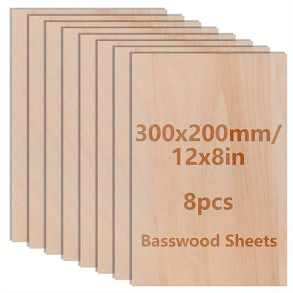 2 / 4 / 8 / 16Pcs Basswood Boards (12x8x0.08in) – 2mm Thin Laser Cut Wood for Crafts & DIY Model Making