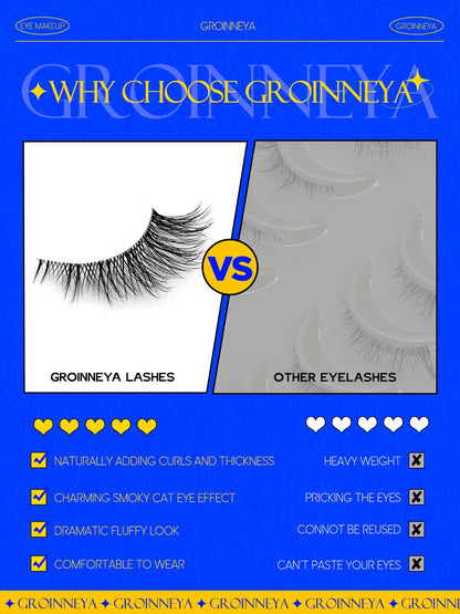GROINNEYA Half Cat Eye Lashes – Soft Natural Clear Band, Faux Mink Wispy Lashes for Natural Makeup Look