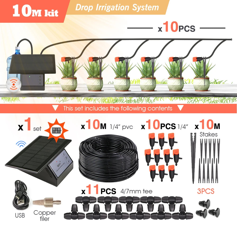 Tuya WiFi Solar Smart Drip Irrigation System — Remote Control Watering Kit for Garden & Balcony Plants