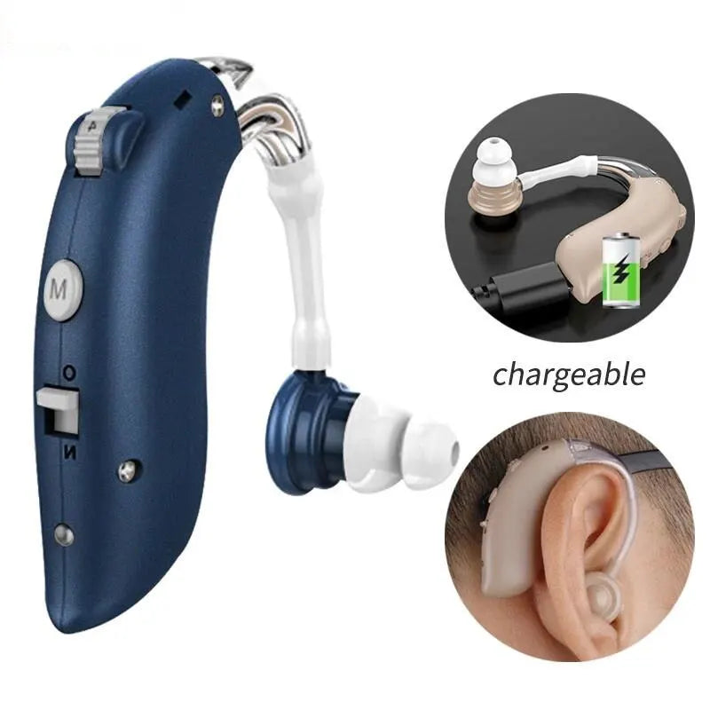 1Set Mini Digital Hearing Aid for Seniors - Portable Sound Amplifier, Rechargeable BTE - Adjustable Aid for the Elderly