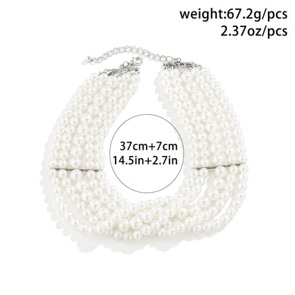 Vintage Imitation Pearl Multi-Layer Necklace – Elegant Oval Beads Choker Collar for Women, Chain Jewelry Accessories, Party Gift