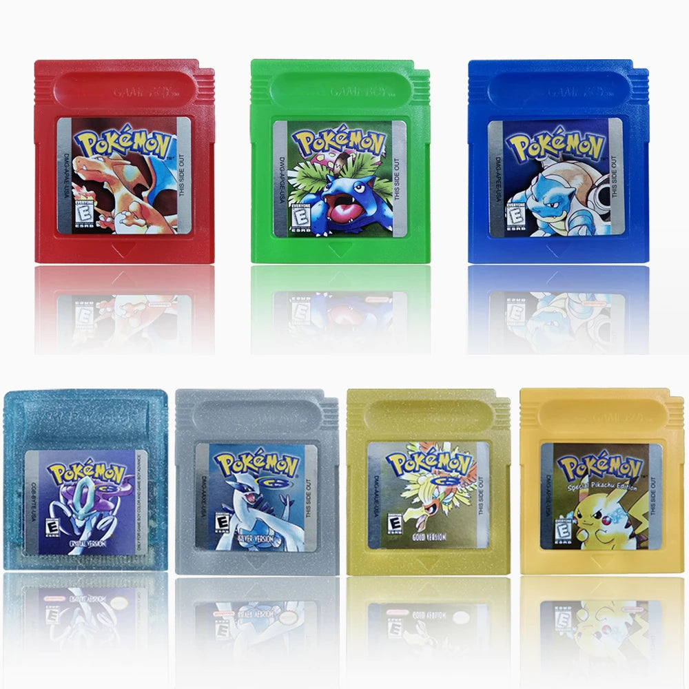 16-Bit GBC Game Cartridge – Pokémon Series Blue, Crystal, Gold, Green, Red, Silver, Yellow (USA Version)
