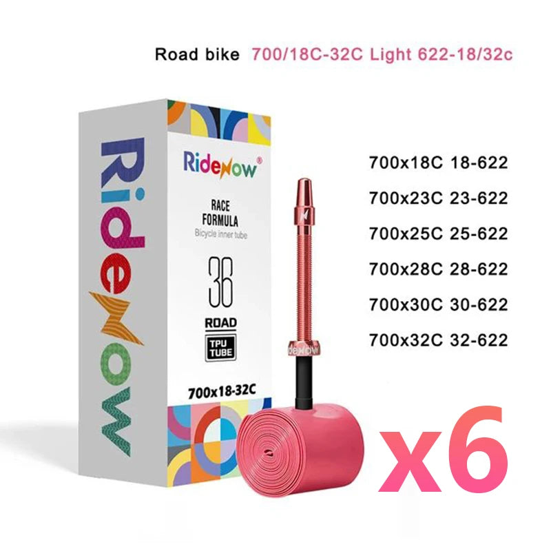 Ridenow Upgraded Metal Nozzle 700c TPU Inner Tube – 700x18-32c Road Bike Tube with Removable Valve Cores