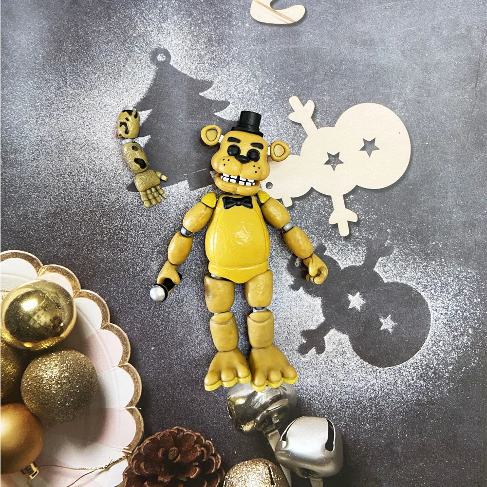 14CM FNAF Action Figures — Movable Nightmare Freddy, Bonnie, Foxy, Chica PVC Collectible Toys with Blacklight Effect