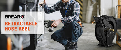 50FT Auto-Retractable Pressure Washer Hose Reel – Heavy Duty 300 PSI Steel Dual Arm Hose for Power Washers