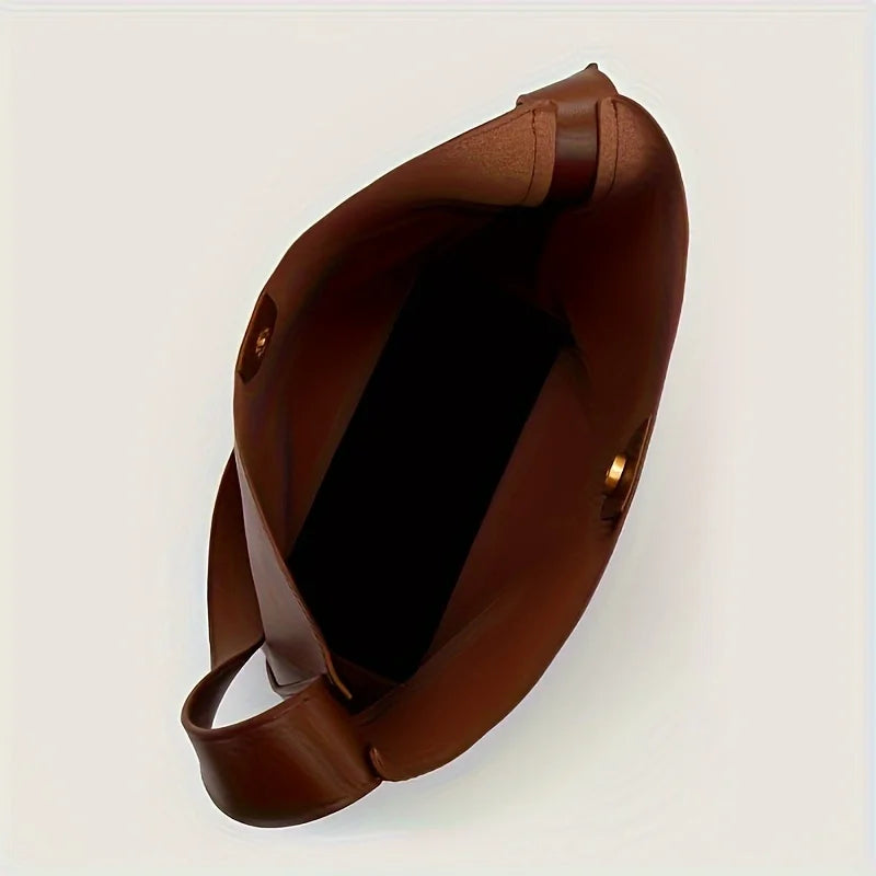 Women’s Retro Faux Leather Tote Bag – Minimalist Shoulder Bucket Handbag with PU Lining