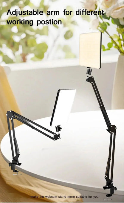 LED Photography Light with Scissor Arm Stand - Selfie & Conference Lighting, Photo Studio Lamp for Zoom & YouTube Live Streaming