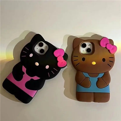 Bowknot Kitty Cat 3D Silicone Phone Case – Soft Protective Cover for iPhone 4 to 17 Series