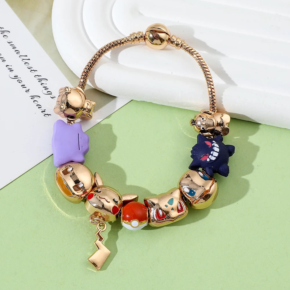 Japan Anime Pokemon Bracelet – Kawaii Pikachu, Gengar, Squirtle & Bulbasaur Pendant, DIY Bangle Beads Charms for Women