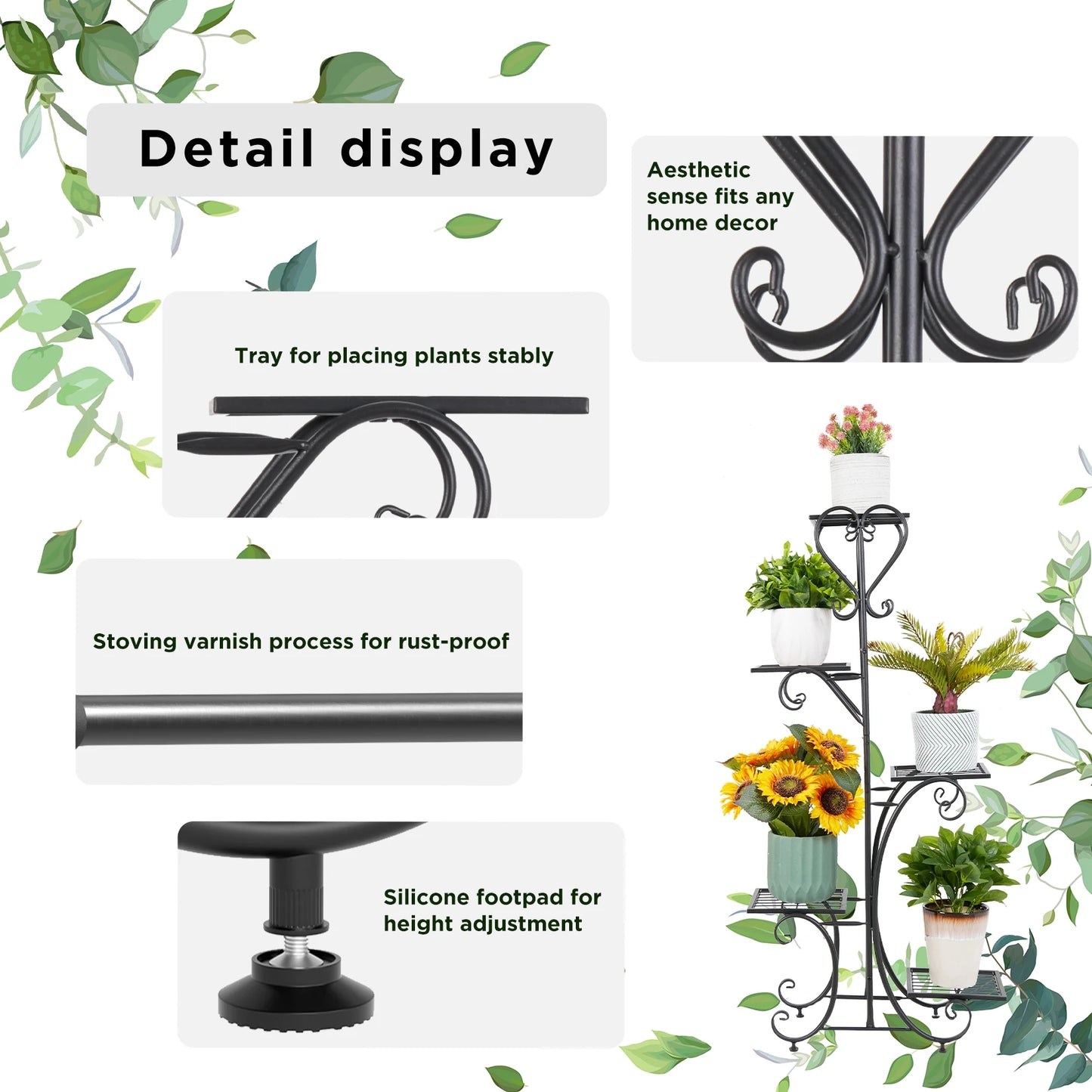 5-Tier Tall Metal Plant Stand Rack – Garden Flower Pot Display Shelf for Indoor & Outdoor Use