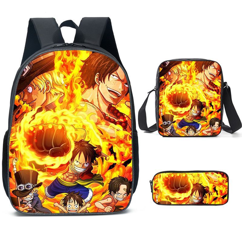 3PC One Piece Luffy School Backpack Set – Rechargeable Anime Bag for Boys & Girls, Student Cartoon Mochila