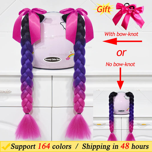 2pcs 24" Motorcycle Helmet Braids – Women’s Wig Pigtails for Moto, Cycling & Ski Helmets (164 Colors)