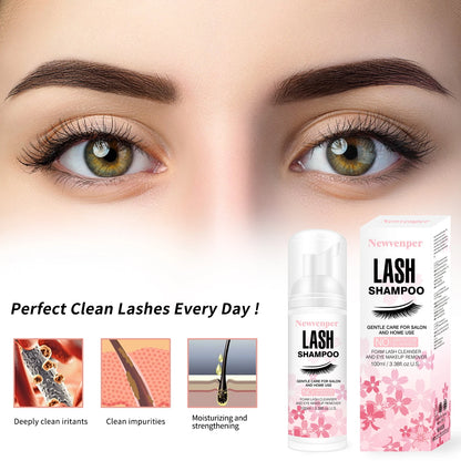 100ML Eyelash Lash Shampoo with Brush & Mascara Wand – Foaming Eyelid Cleanser for Extensions & Makeup Removal