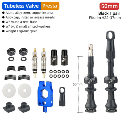 Bicycle Tubeless Presta Valve – Carbon Rim F/V Nipple with Detachable Brass Core & Cap for MTB Tires (40–80mm)