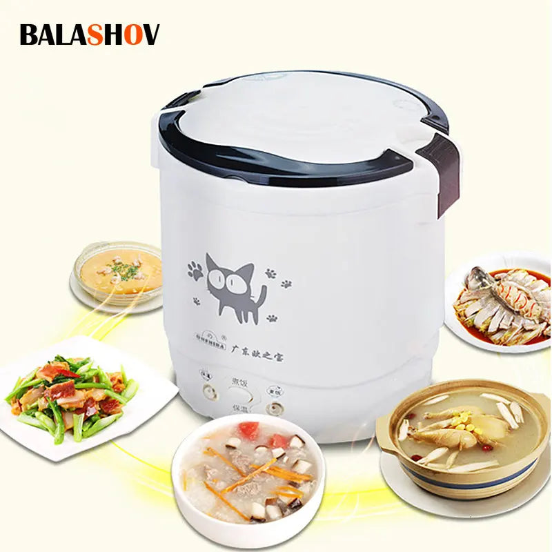 Electric Mini Rice Cooker, Portable Multi-Cooker for Car & Home, 12V/24V/220V, Cooking Pot for Truck & Household Use
