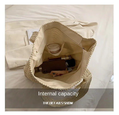 Elegant Straw Woven Handbag – Women’s Retro Beach & Casual Tote Top-Handle Shoulder Bag 2024