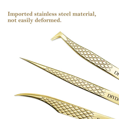 DIYDAY Anti-Slip Eyelash Tweezers — Stainless Steel Precision Fiber Tip for Eyelash Extensions & Makeup Tools