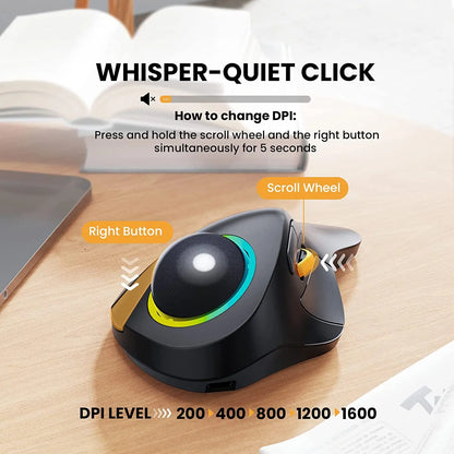 ProtoArc Wireless Index Finger Trackball Mouse - Rechargeable RGB Rollerball, BT 2.4g Mice for Computer Laptop with 3 Device Connection