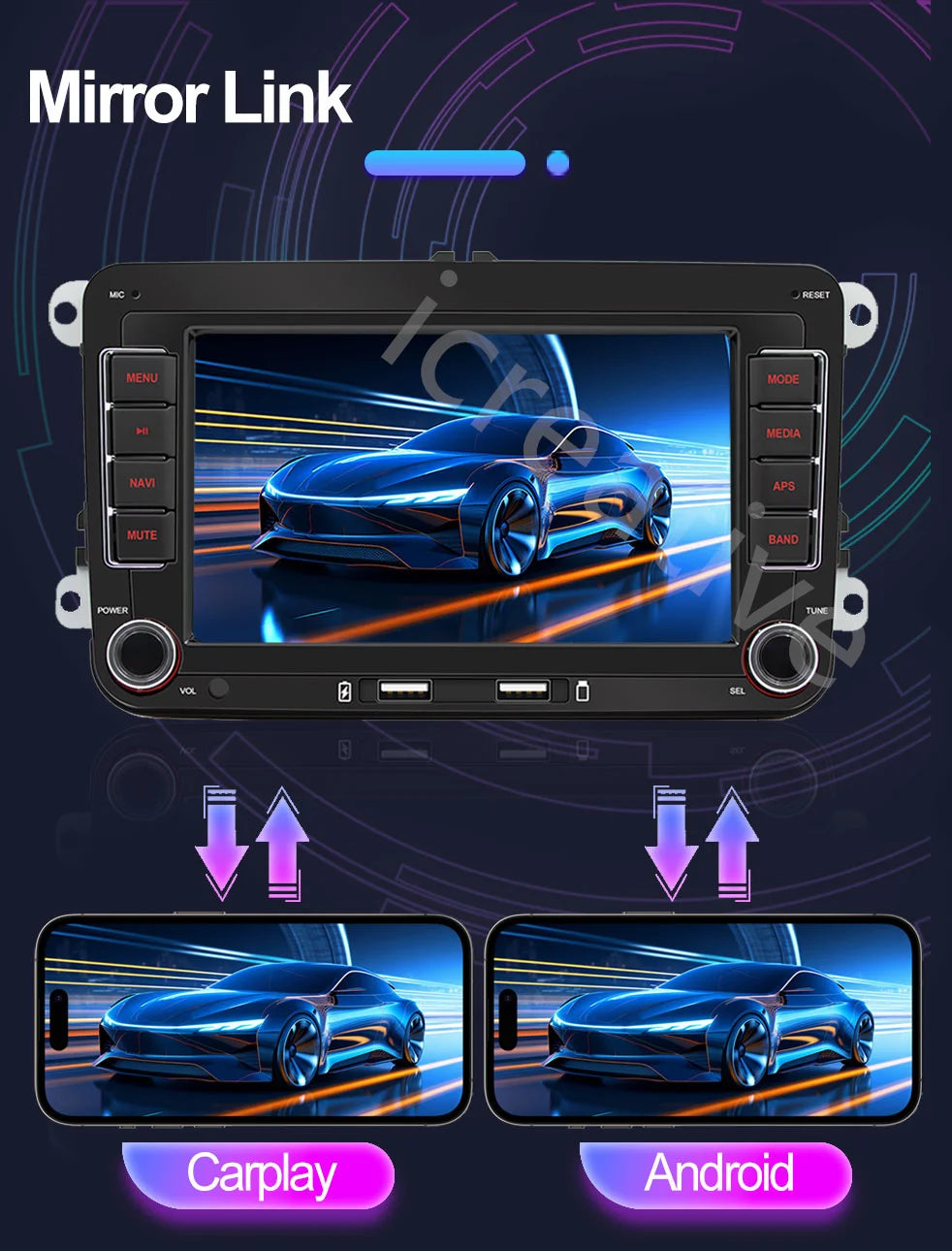 2DIN Android Car Radio for Volkswagen Golf 5/6, Polo, Passat B6/B7, CC, Skoda, Jetta - Multimedia, CarPlay, Wifi & GPS Navigation