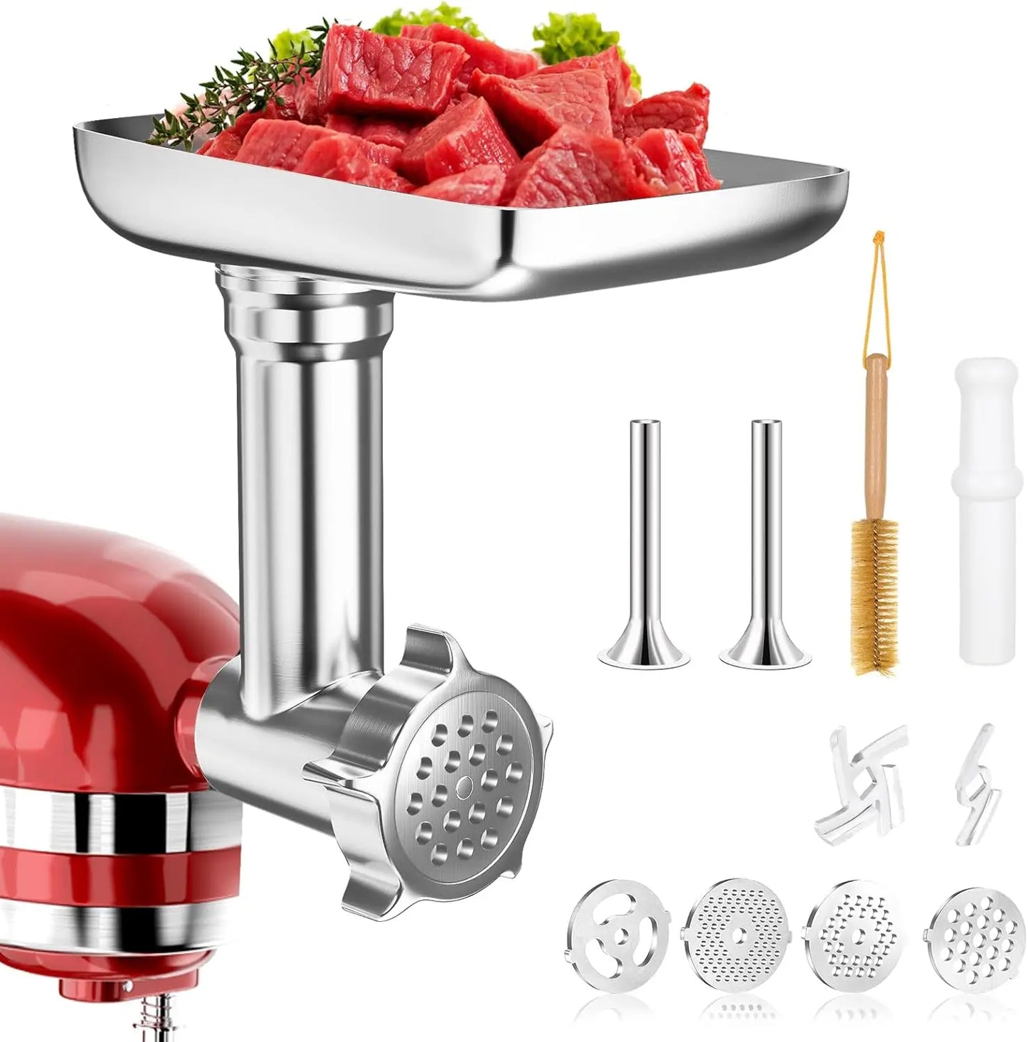 Metal Food Grinder Attachment for KitchenAid and Cuisinart SM-50 Series Stand Mixers - Includes Meat Grinder and Sausage Stuffer