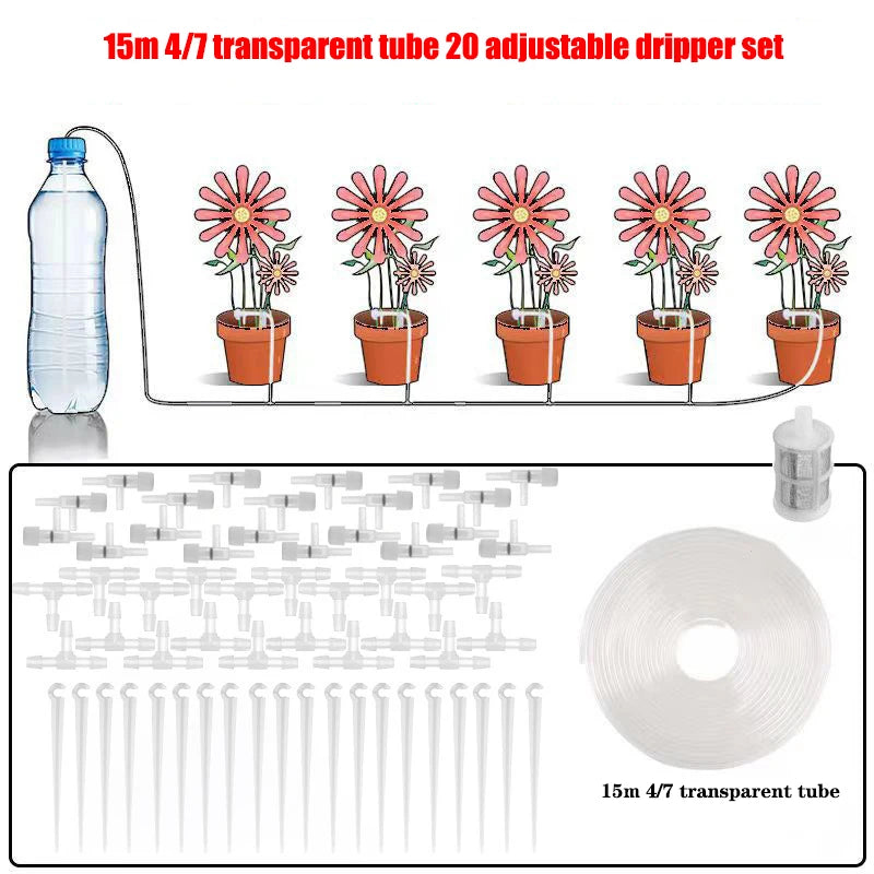 Garden Drip Irrigation Kit — Water-Saving Micro Dripper System with Regulating Valve and 4/7mm Hose for Potted Plants and Greenhouse