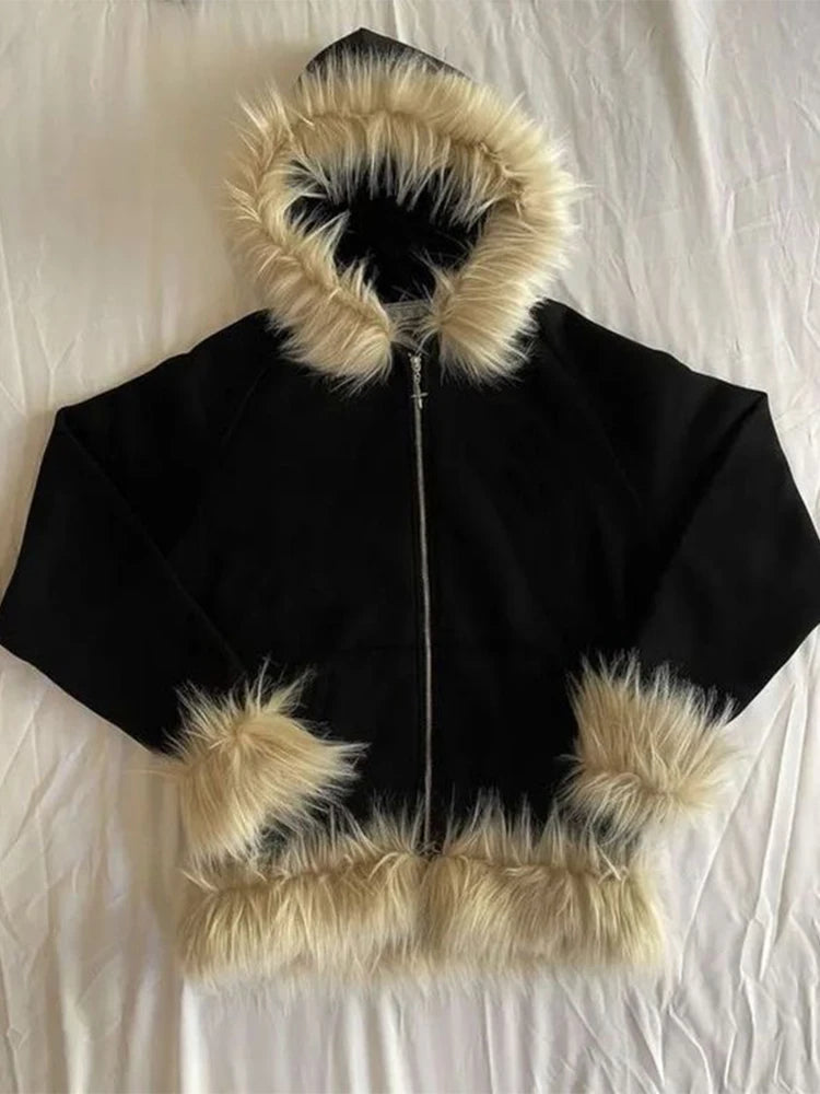 Streetwear Y2K Zip-Up Hoodie – Oversized Grunge Goth Graphic Print Retro Punk Hip Hop Sweatshirt