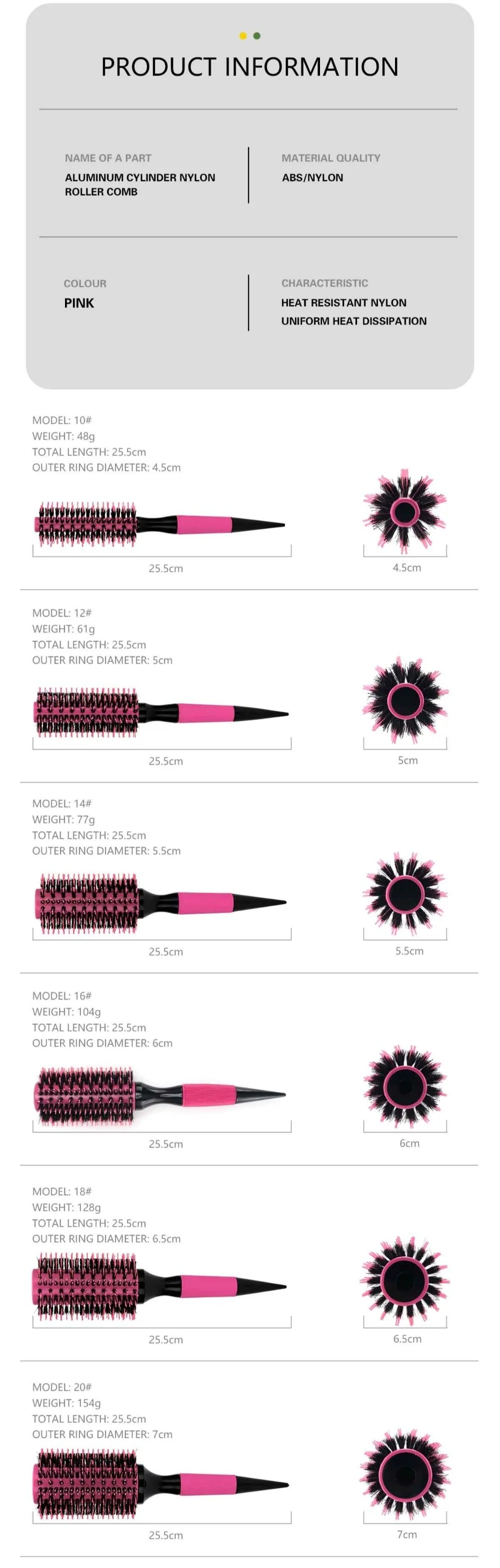 Barbershop Round Tube Curly Hair Rollers – Salon Hair Comb & Styling Brush for Hairdressing