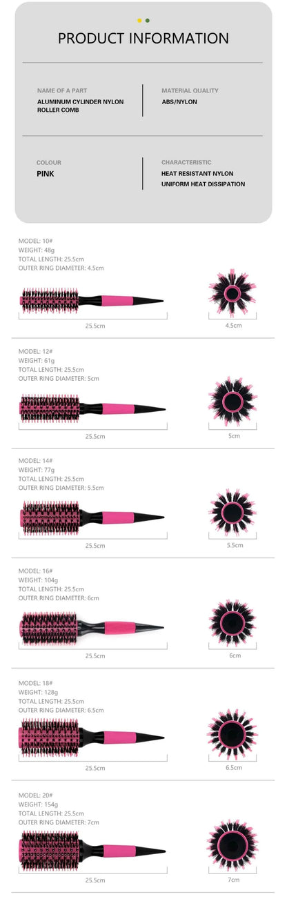 Barbershop Round Tube Curly Hair Rollers – Salon Hair Comb & Styling Brush for Hairdressing