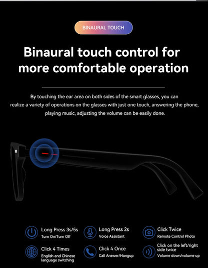 Smart Bluetooth Sunglasses for Men — Touch Control, Music & Calls, Remote Camera, Stereo Mic, AI Voice Assistant for Android & iOS