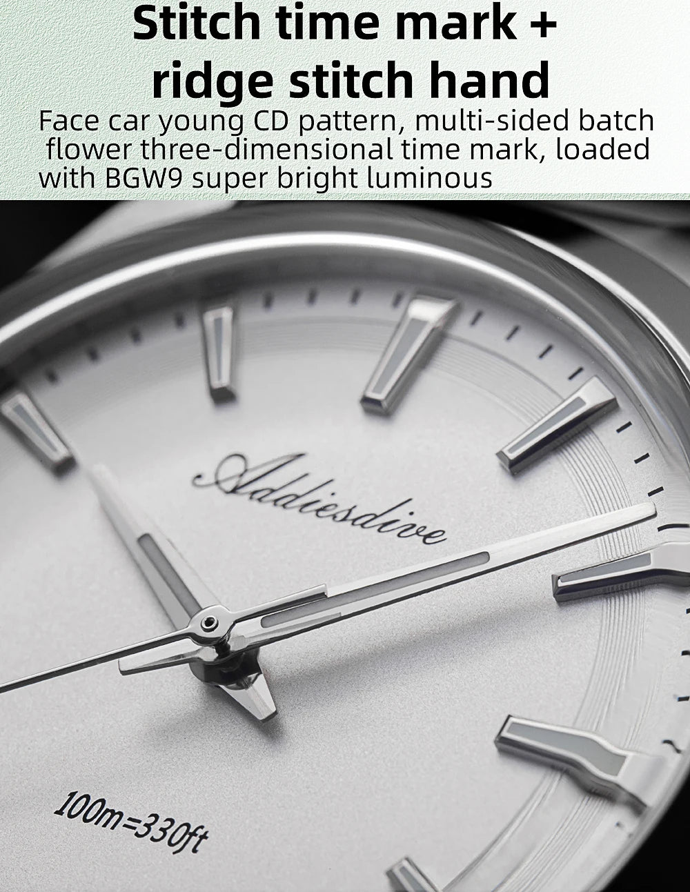 ADDIESDIVE Men's Luxury Quartz Watch – VH31, 100m Waterproof, Green AR Coating, Luminous, 316L Stainless Steel, 36mm