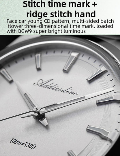 ADDIESDIVE Men's Luxury Quartz Watch – VH31, 100m Waterproof, Green AR Coating, Luminous, 316L Stainless Steel, 36mm