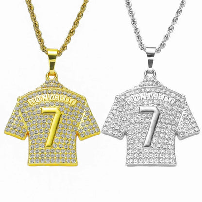 HNSP Cristiano Ronaldo CR7 Jersey Pendant Necklace – Full Zircon Chain for Men & Soccer Fans
