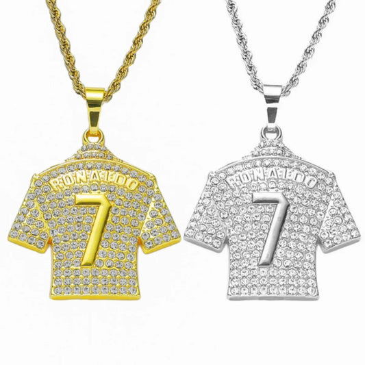 HNSP Cristiano Ronaldo CR7 Jersey Pendant Necklace – Full Zircon Chain for Men & Soccer Fans