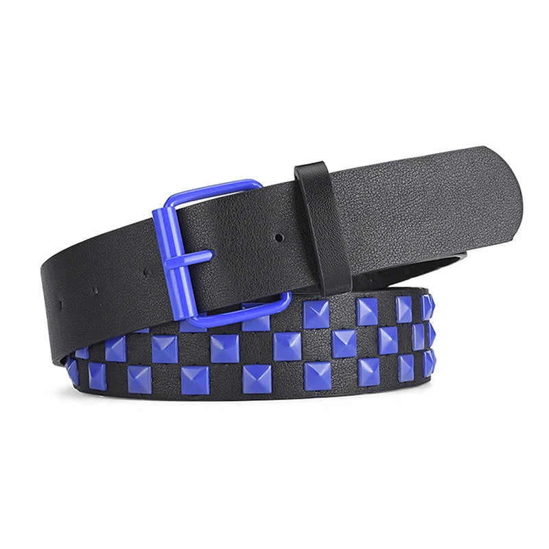 Personalized Checkerboard PU Leather Belt – 107CM Unisex Rivet Punk Hip-Hop Fashion Accessory