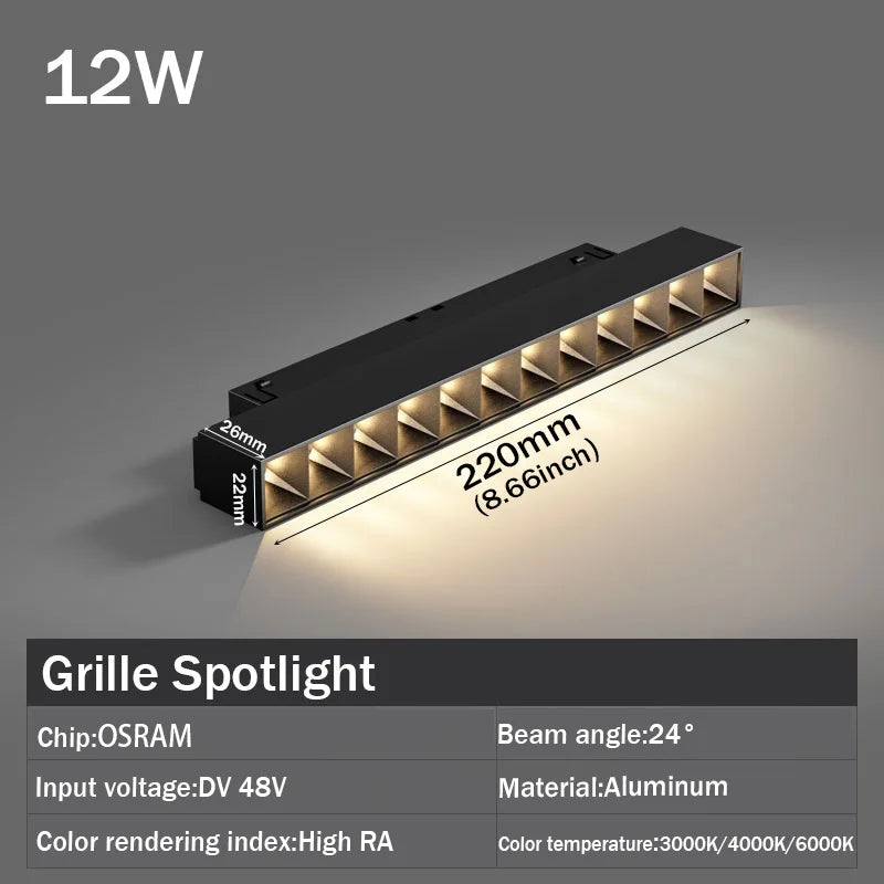 LED Magnetic Track Light Grille, Modern Embedded Flexible Linear Flood Lamp, DC48V Ceiling Spotlight for Indoor Living