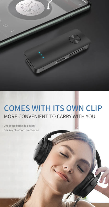 2 in 1 Bluetooth 5.4 Audio Receiver & Transmitter – HiFi Stereo Wireless Adapter with Mic & 3.5mm AUX for Car, Airplane, TV, PC, Speaker