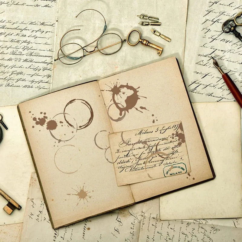 Tea and Coffee Stains Clear Stamp Sheet - Transparent Silicone Background Spill Stamp for Scrapbook and Card Making (1 Sheet, 4.3 x 6.3 Inch)