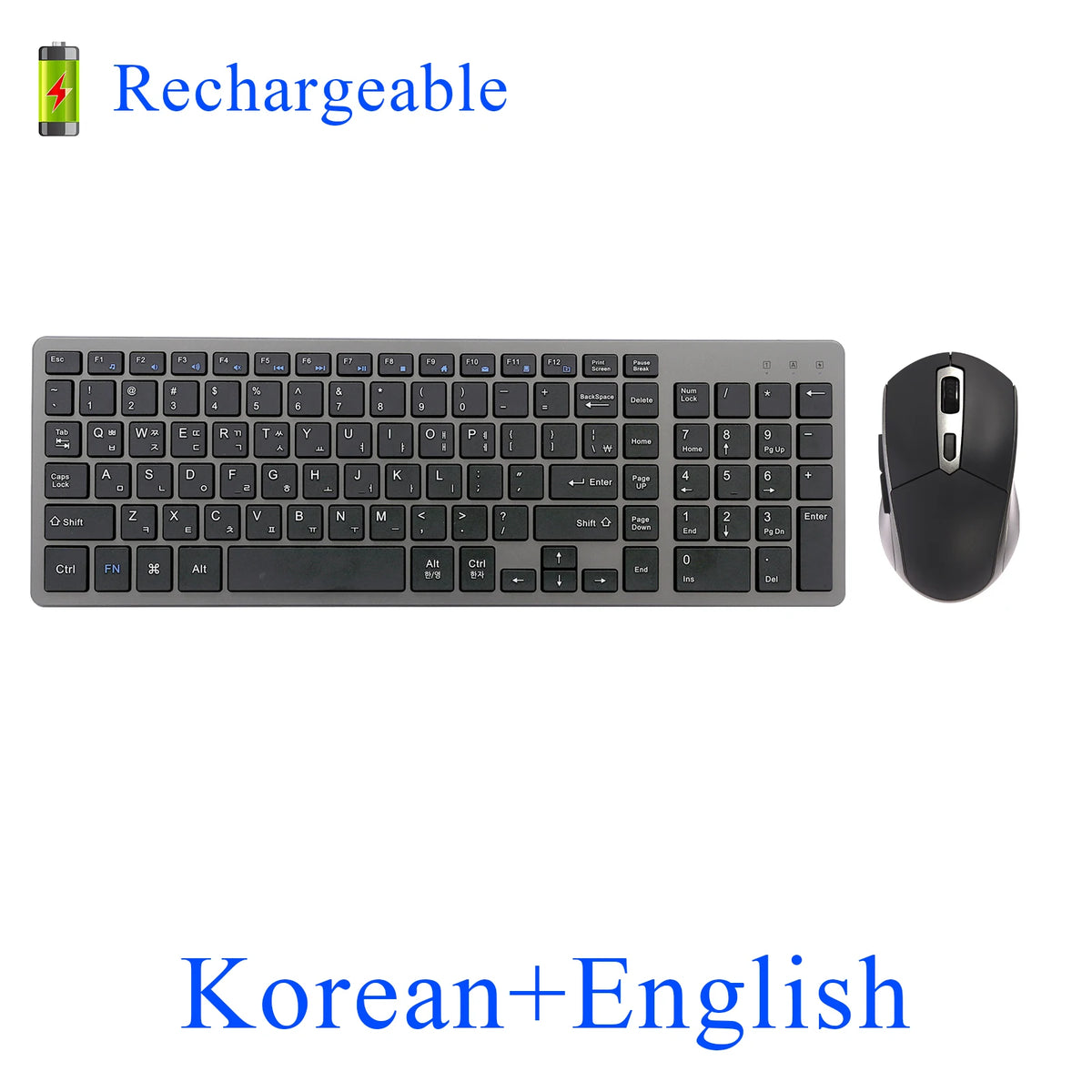 Wireless Keyboard and Mouse Combo – Rechargeable Slim Set with Russian ...