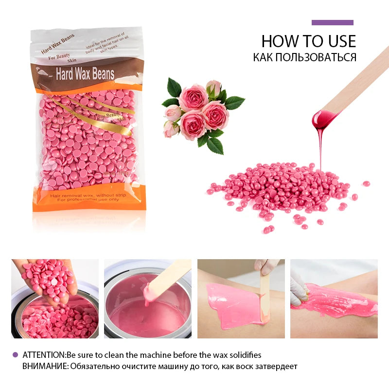 500g/200g/50g Hard Wax Beans – European Brazilian Pearl Wax for Hair Removal & Wax Warmer Machine