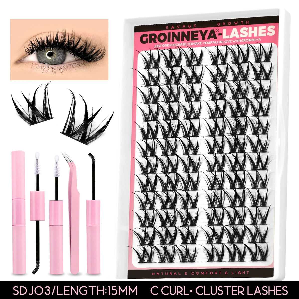 Lash Clusters Extension Kit – Fake Eyelashes Set with Lash Bond, Seal, and Applicator Tool for Makeup