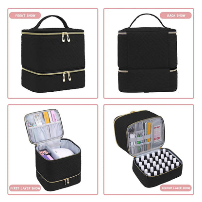 Nail Polish & Essential Oil Storage Bag – Portable Double-Layer Cosmetic Organizer with 30 Compartments