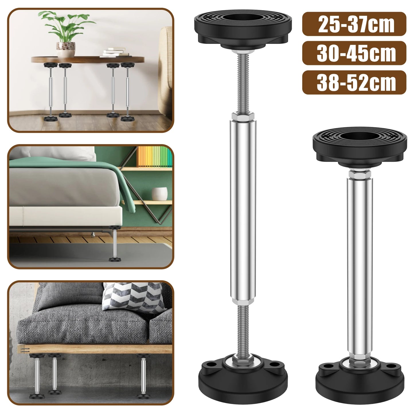 2Pcs Adjustable Telescopic Support Rods – 300kg Capacity Furniture Heightening Legs with Jack Frame