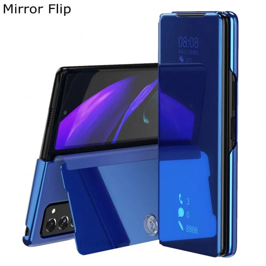 Smart Flip Case for Samsung Galaxy Z Fold – PU Leather Mirror Plating Kickstand Cover, Shockproof Funda for Fold 2/3/4/5/6 & W21/W22 5G
